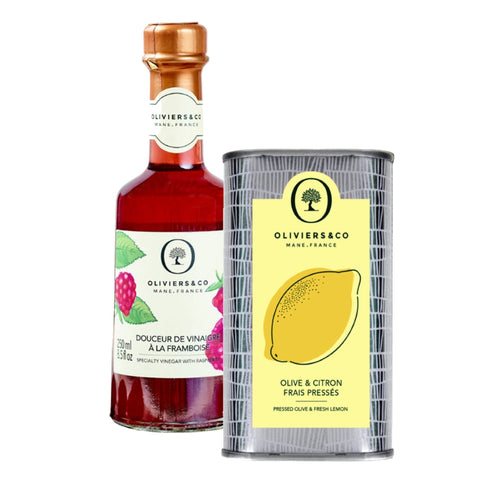 Olie & eddikesæt 500ml citronolie, 250ml hindbæreddike fra Oliviers & Co